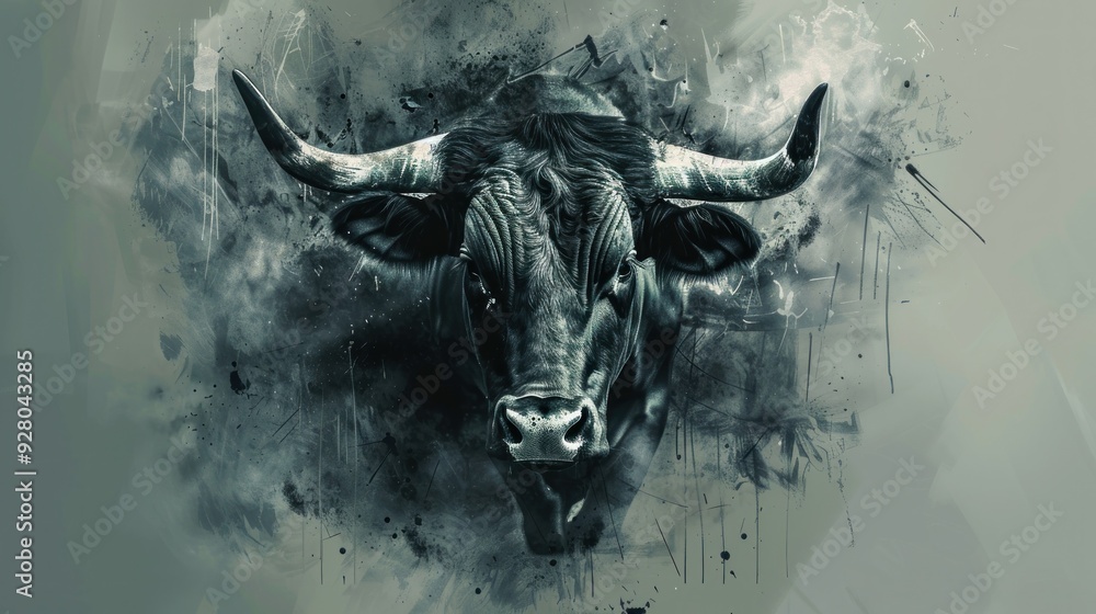 Wall mural Abstract digital artwork of an angry bull