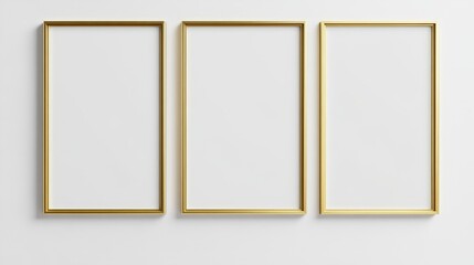 Three gold picture frames on white background