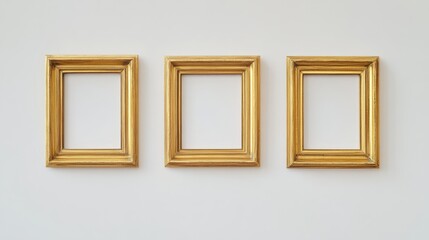 Three gold picture frames on white background