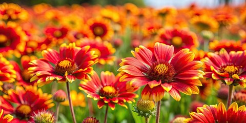 Vibrant red and yellow flowers in full bloom, blooming, colorful, garden, nature, petals, flora, botanical, bright, vibrant, summer