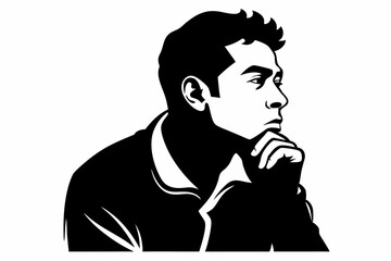 Side profile portrait silhouette of a teenage man thinking vector
