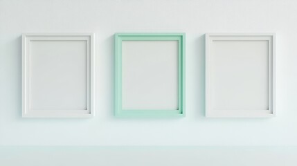 Three mint green picture frames on white background
