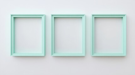 Fototapeta premium Three mint green picture frames on white background