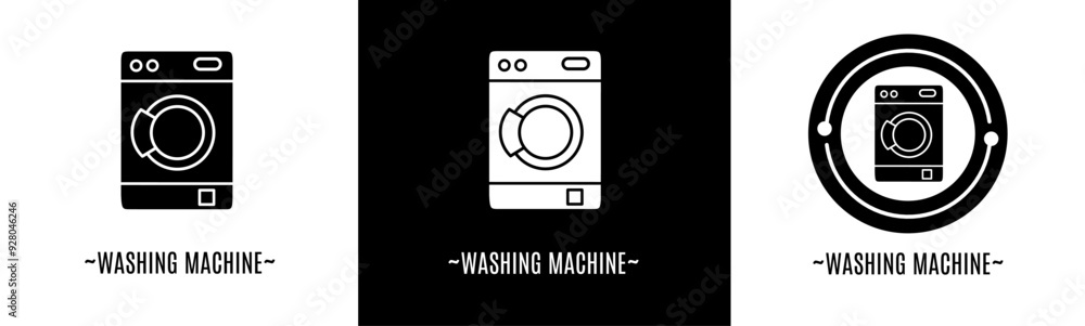 Sticker washing machine logo set. collection of black and white logos. stock vector.