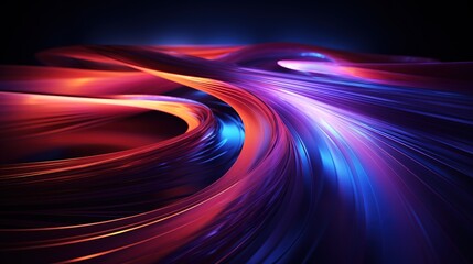 Abstract swirling red and blue lines, illuminated with bright light, on dark background.