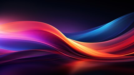 Abstract waves of red, orange, blue, and purple on a dark background.