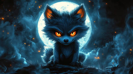 halloween wolf on the moon