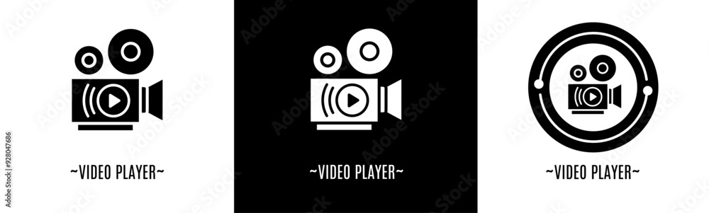 Canvas Prints video player logo set. collection of black and white logos. stock vector.