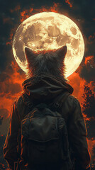 werewolf in the forest faced moonlight use for smartphone wallpaper or screen saver