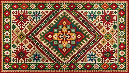Slavic traditional folklore carpet with intricate patterns from Russia, Serbia, Poland, Czechia, Slovakia, Slovenia