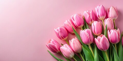 Obraz premium Pink blossom tulips flowers on a soft pink background, pink, blossom, tulips, flowers, soft, background, pastel, garden