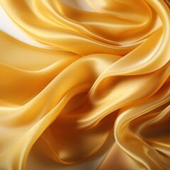 Fototapeta premium Smooth golden silk fabric drapes creating an elegant abstract background.