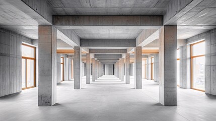 Abstract Modern Concrete Building Frame with Exposed Beams on Simple Background Copy Space