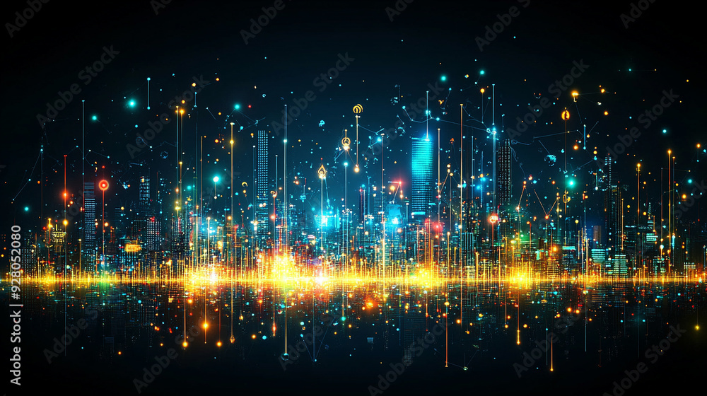 Poster dynamic business environment with a concept of global interconnectedness, showcasing abstract graphi
