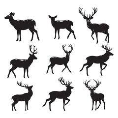 Fototapeta premium set of deer silhouettes on white