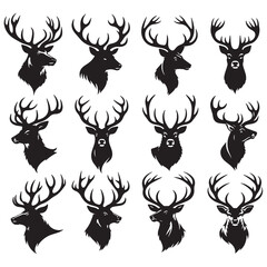 set of deer silhouettes on white