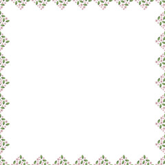 Pink Cherry blossom border or frame with leaves and petal seamless pattern illustration with white background