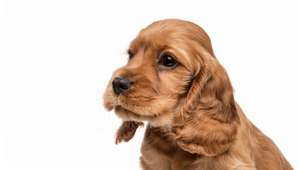 イングリッシュ・コッカー・スパニエルの子犬のポートレート（English Cocker Spaniel puppy portrait on white background）
