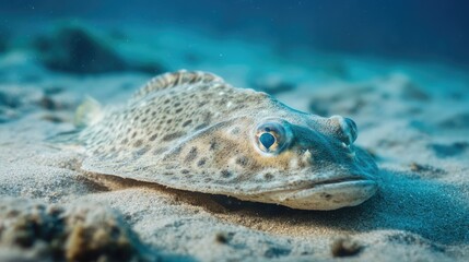 Camouflaged flatfish blending into the sandy ocean floor, showcasing its unique survival adaptations.