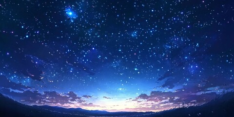 Fototapeta premium Starry Enchantment: Anime-Style Night Sky Canvas Illuminated with Celestial Dreams and Astronomical Wonders for Romantic Escapades,anime-style,illustration,Picture BooksFor Poster,Novel,UI,WEB,Game,De