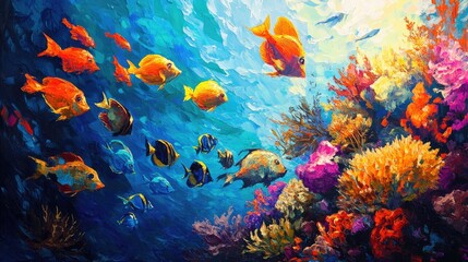 Colorful reef fish darting among vibrant corals, representing the lively ecosystems of the ocean. -