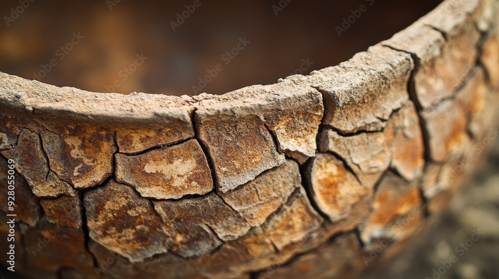 Poster cracked and weathered pottery with visible texture, ideal for a rustic and artistic backdrop.