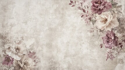 Faded floral wallpaper with peeling edges, ideal for a vintage and timeworn aesthetic.