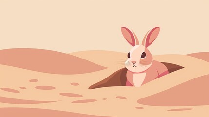 Fototapeta premium Rabbit in a burrow, minimal detail, clean lines, 2D vector illustration, soft gradients, plain design