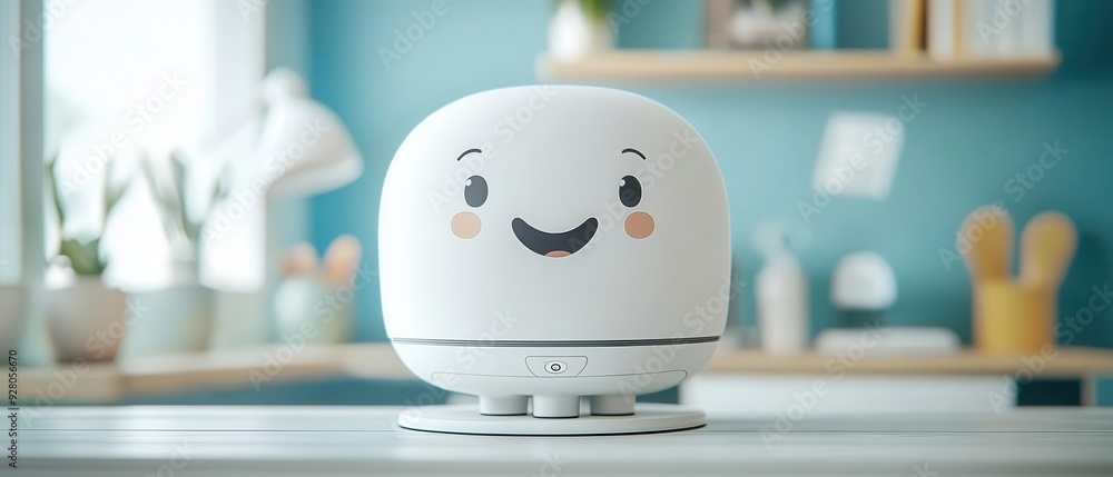 Poster whimsical smart home hub controlling devices with a happy expression