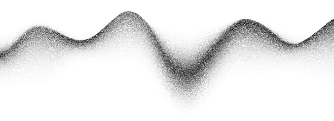 Wavy grain gradient texture. Black stippled flowing line background. Grunge noise dot work wallpaper for banner, poster, brochure. Undulate sandy backdrop with speckles, particles, granules. Vector