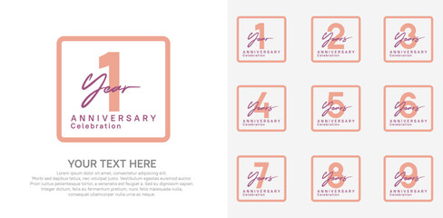 anniversary set logo style with pink color in square for company celebration moment