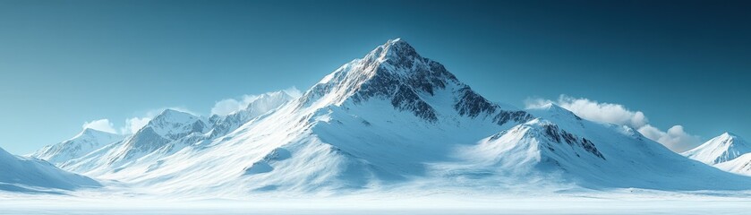 Snowy mountain with clear sky, flat design illustration