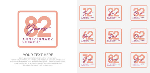 anniversary set logo style with pink color in square for company celebration moment