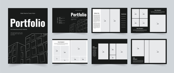 Architecture portfolio interior portfolio or real estate portfolio template design black and white template