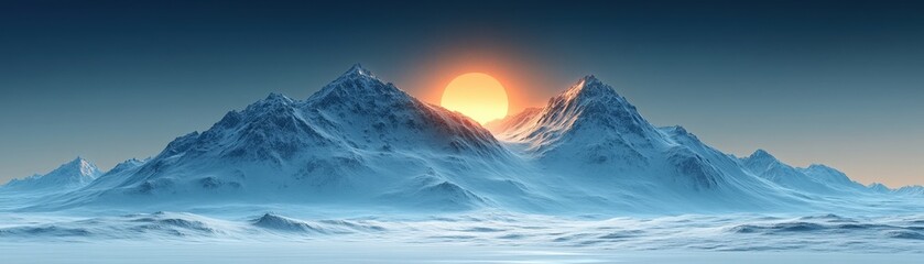 Snow-covered mountain with serene sky, flat design illustration