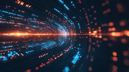 Obraz premium Abstract Digital Tunnel with Orange and Blue Lights