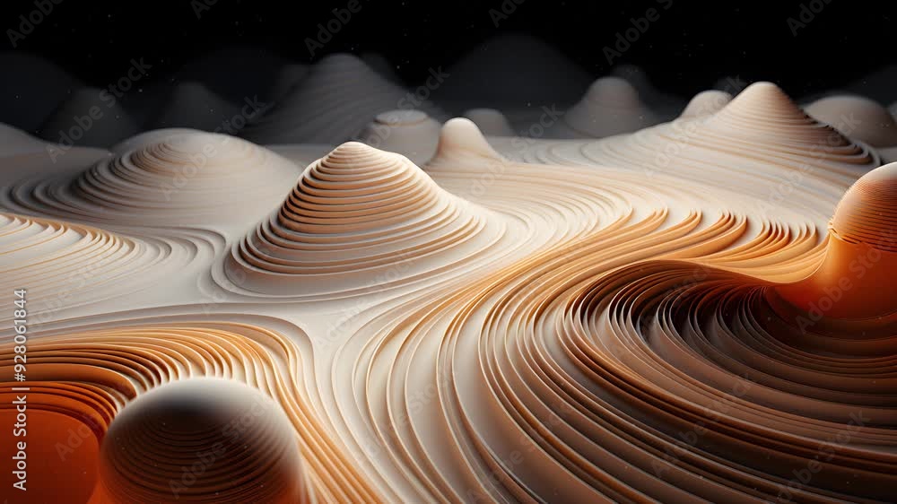 Poster abstract 3d animation of a white and orange landscape. a mesmerizing and dynamic backdrop for your c