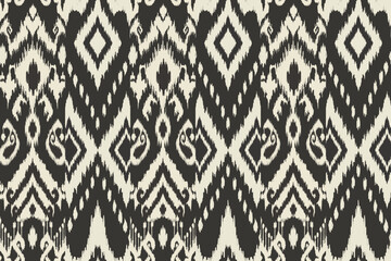 Ikat seamless pattern, geometric design, motif ethnic handmade, Ikat ethnic tribal, boho colors seamless wallpaper. Ethnic Ikat abstract background art, greeting cards, printing products © Manu