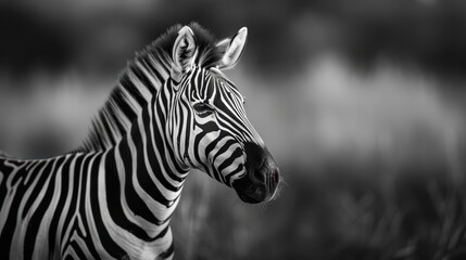 Stunning Black and White Zebra in Natural Habitat with Blurred Background