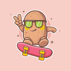 cool potato character mascot playing skateboard isolated cartoon