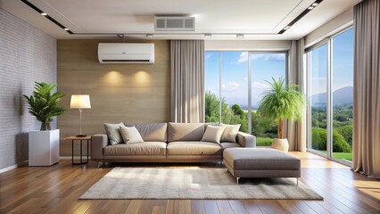 Fototapeta premium Cool breeze from air conditioner in modern luxurious living room, cool, breeze, air conditioner, summer, heat