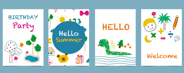 cute scribble kid background collection.vector illustration for a4 vertical design