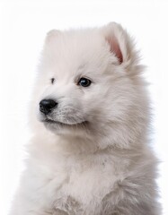 サモエドの子犬のポートレート（Samoyed puppy portrait on white background）
