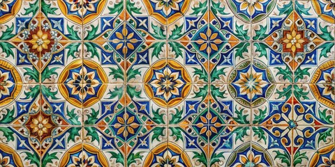 Traditional handmade Portuguese tiles with colorful geometric patterns, Portugal, ceramic, design, antique, tradition