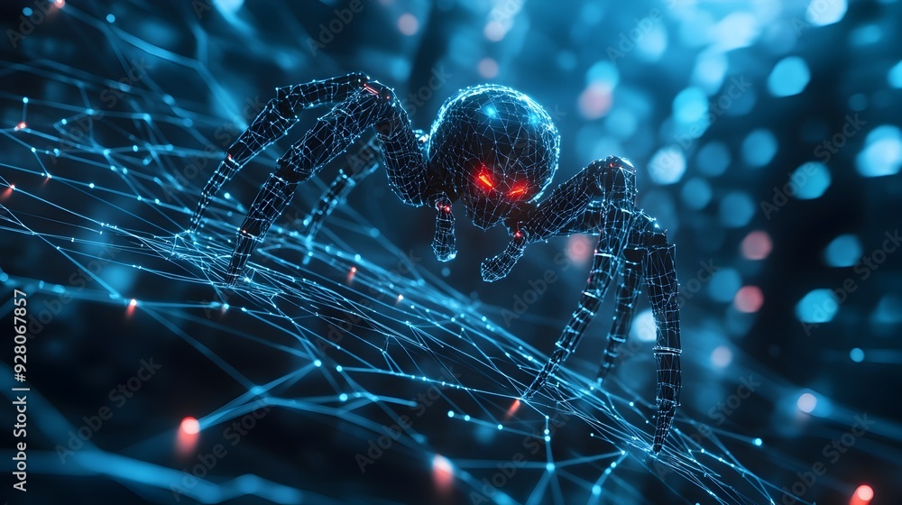 Poster 3d digital of a spider web like network symbolizing the interconnected nature of data and the web cr
