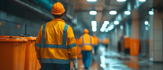 Obraz premium Sanitation Workers Maintaining Health Safety in Industrial Facility Photography Concept Highlighting Their Crucial Role in Preventing Contamination and Illness