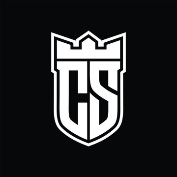 recommend clip art: CS Logo shield shape with geometric crown inside white outline on black background template design