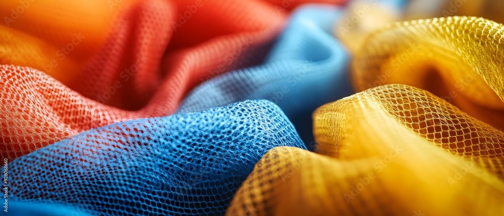 Poster colorful textured patterns of durable synthetic fabrics and textiles visualizing their versatile app