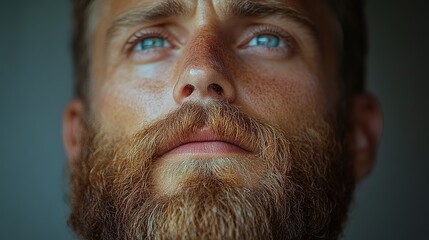 Close-up of a Man's Face with a Full Beard and Mustache
