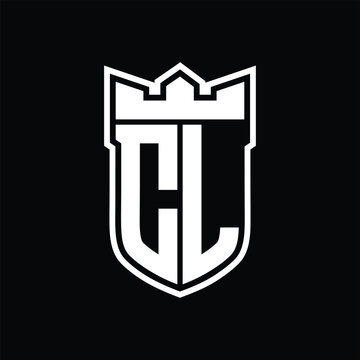 recommend clip art: CL Logo shield shape with geometric crown inside white outline on black background template design